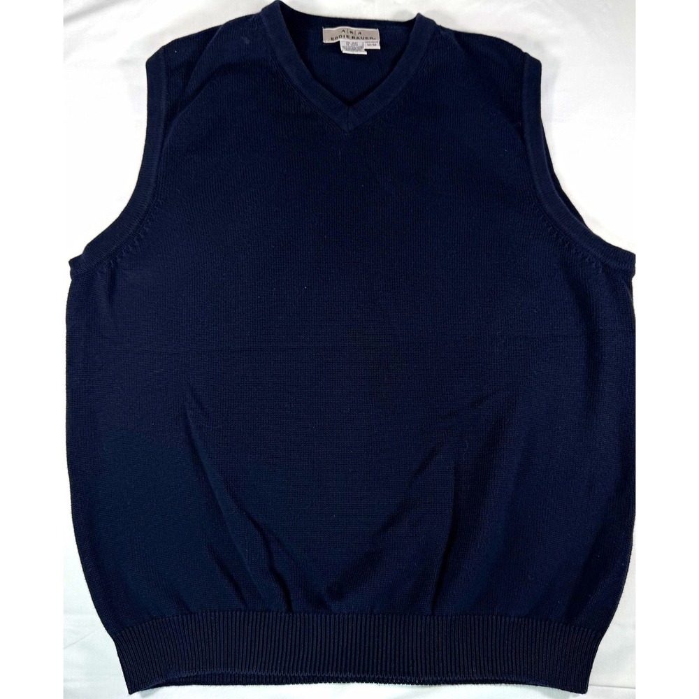 Eddie Bauer Women's Navy Knit V-Neck Sleeveless Solid Ribbed Wool Sweater M